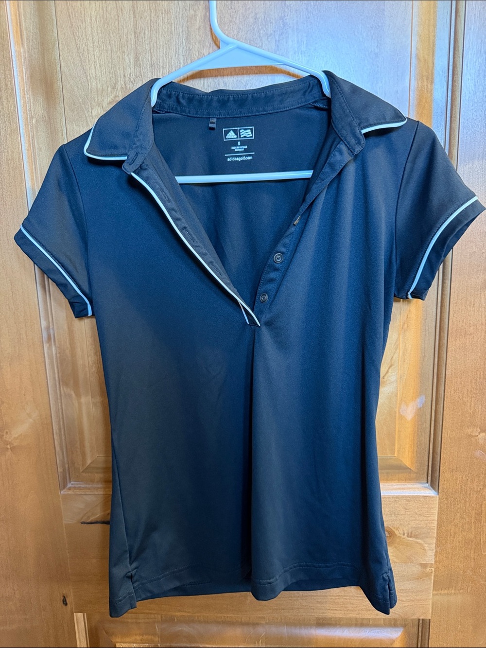 Women’s Athletic Black Adidas Polo Top with White Details